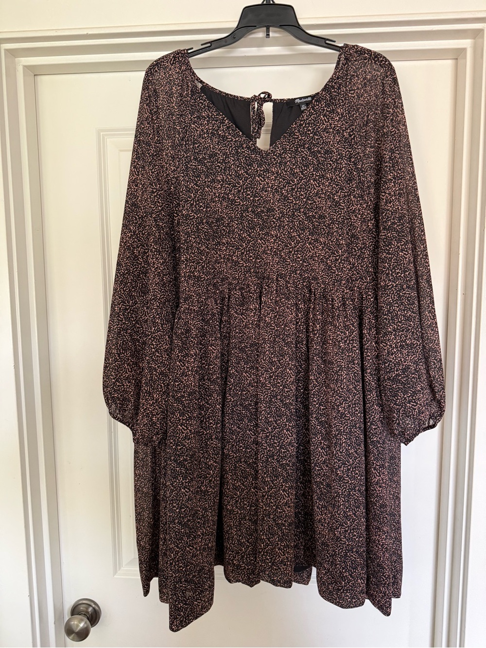 Madewell Black Dress with Brown and Creme Pattern